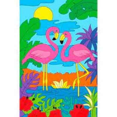 Холст с красками по номерам 20х30 см. Два ярких фламинго (Арт. Х-2566)